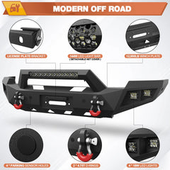 03-05 Ram 2500 Front Bumper Full Width Offroad Bumper w/Winch Plate, 144W Light Bar, 4x18w Lights, D-rings, License Plate Bracket for 2003-2005 Dodge Ram 2500/3500 Pickup Truck (Excl. Diesel) POFENZE