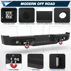 04-08 F150 Rear Bumper Full Width Offroad Bumper w/Step Plate, 2x18w Lights, D-rings, License Plate Lights for 2004-2008 Ford F150 Pickup Trucks POFENZE