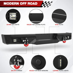 09-14 F150 Front + Rear Bumper Set, Full Width Offroad Bumper w/Winch Plate, 144W Light Bar, 6x18w Fog Lights, D-rings, License Plate Bracket for 2009-2014 Ford F150 Truck (Excluding Raptor) POFENZE