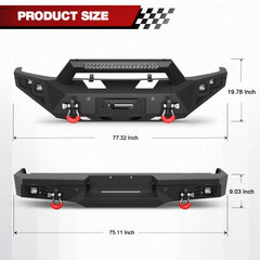 09-14 F150 Front + Rear Bumper Set, Full Width Offroad Bumper w/Winch Plate, 144W Light Bar, 6x18w Fog Lights, D-rings, License Plate Bracket for 2009-2014 Ford F150 Truck (Excluding Raptor) POFENZE