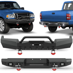 POFENZE Ranger Front Bumper and Rear Bumper Set for 1998-2011 Ford Ranger, Full-Width Steel Bumpers