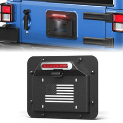 POFENZE License Plate Relocation Bracket for 2007-2018 Jeep Wrangler JK, Spare Tire Mount with LED Light