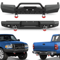 POFENZE Ranger Front Bumper and Rear Bumper Set for 1998-2011 Ford Ranger, Full-Width Steel Bumpers