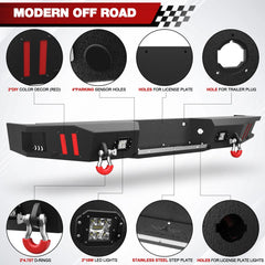 10-14 F150 Front Rear Bumper Set, Full Width Offroad Bumper w/Winch Plate, 144W Light Bar, 6x18w Fog Lights, D-rings, License Plate Bracket for 2010-2014 Ford F150 SVT Raptor Only POFENZE