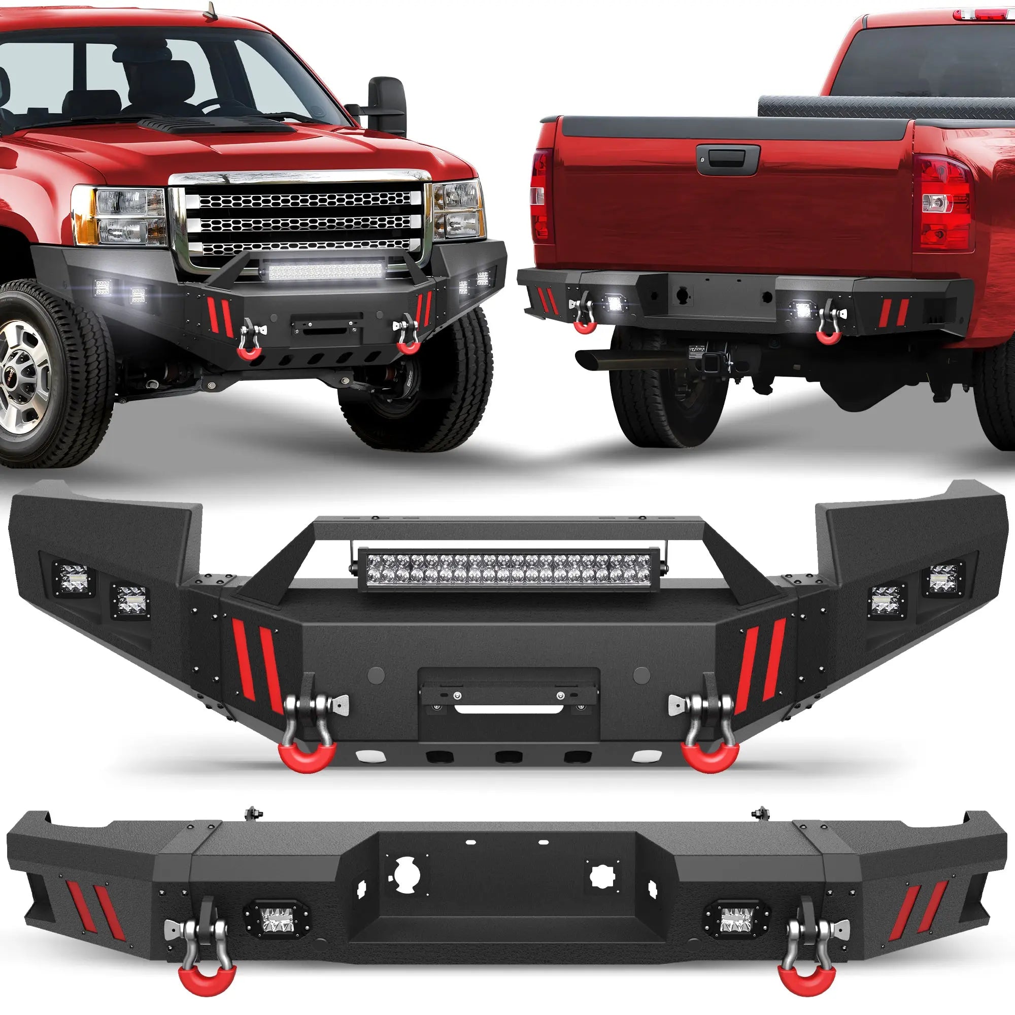 11-14 GMC Sierra Front and Rear Bumper Combo, Full Width Offroad Bumper Set for 2011-2014 GMC Sierra 2500/3500 POFENZE