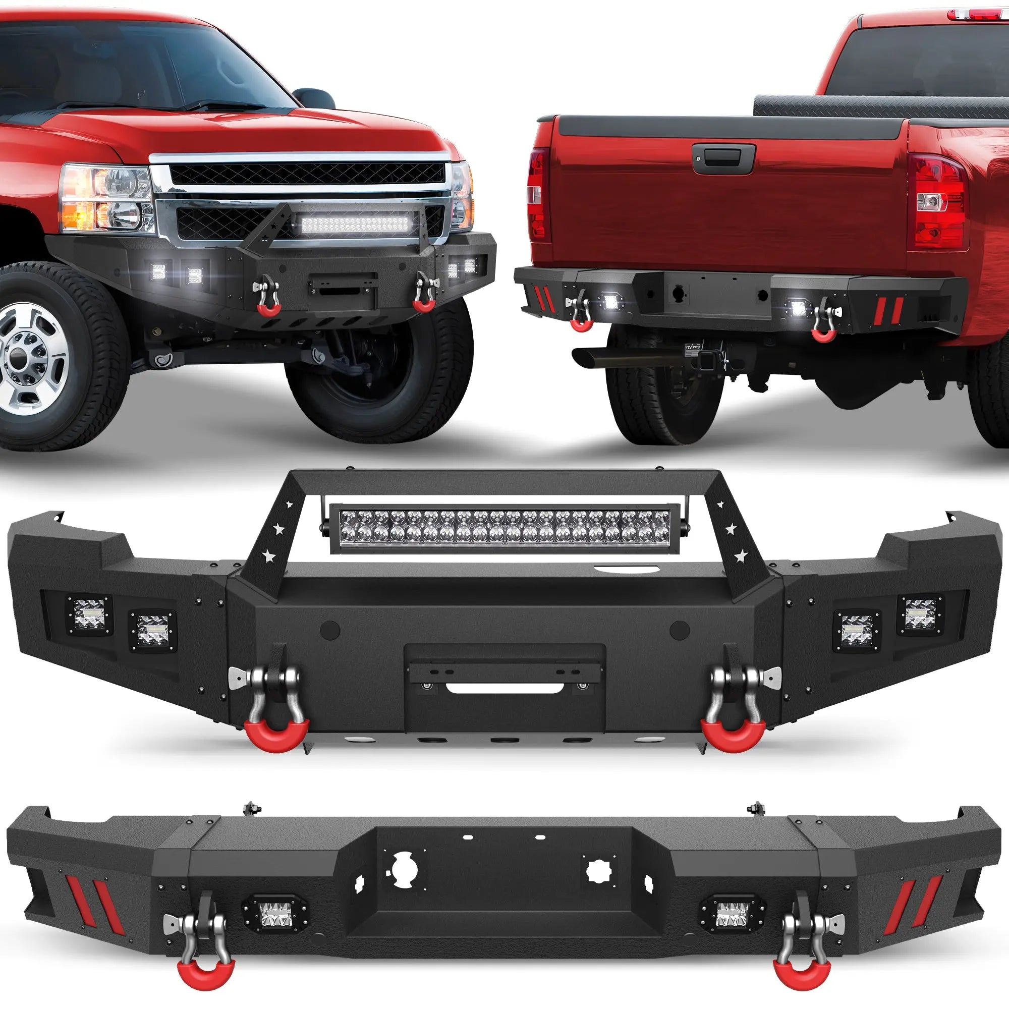 11-14 Silverado Front and Rear Bumper Combo, Full Width Offroad Bumpers for 2011-2014 Chevy Silverado 2500/3500 POFENZE
