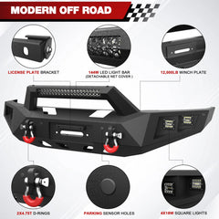 15-17 F150 Front + Rear Bumper, Full Width Offroad Bumper w/Winch Plate, 144W Light Bar, 6x18w Fog Lights, D-rings, License Plate Bracket for 2015-2017 Ford F150 (Excluding Raptor/Ecoboost) POFENZE