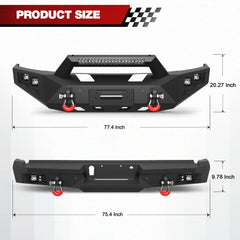 15-17 F150 Front + Rear Bumper, Full Width Offroad Bumper w/Winch Plate, 144W Light Bar, 6x18w Fog Lights, D-rings, License Plate Bracket for 2015-2017 Ford F150 (Excluding Raptor/Ecoboost) POFENZE