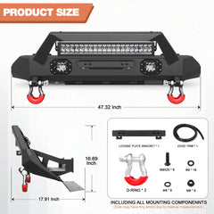 16-23 Tacoma Front Bumper Stubby Offroad Bumper w/Winch Plate, 144W Light Bar, 2x18w Lights, D-rings, Skid Plate, License Plate Bracket for 2016-2023 Tacoma Pickup Trucks POFENZE