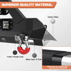 16-23 Tacoma Front Bumper Stubby Offroad Bumper w/Winch Plate, 144W Light Bar, 2x18w Lights, D-rings, Skid Plate, License Plate Bracket for 2016-2023 Tacoma Pickup Trucks POFENZE