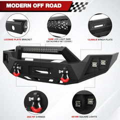 16-23 Tacoma Front and Rear Bumper Set, Long Offroad Bumper w/Winch Plate, 144W Light Bar, 6x18w Fog Lights, D-rings, License Plate Bracket and Lights for 2016-2023 Tacoma 3rd Gen POFENZE