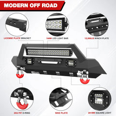 16-23 Tacoma Front and Rear Bumper Set, Stubby Offroad Bumper w/Winch Plate, Skid Plate, 144W Light Bar, 4x18w Fog Lights, D-rings, License Plate Bracket for 2016-2023 Tacoma 3rd Gen POFENZE