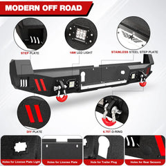 16-23 Tacoma Front and Rear Bumper Set, Stubby Offroad Bumper w/Winch Plate, Skid Plate, 144W Light Bar, 4x18w Fog Lights, D-rings, License Plate Bracket for 2016-2023 Tacoma 3rd Gen POFENZE