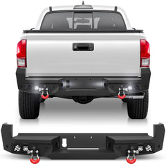 16-23 Tacoma Rear Bumper Full Width Offroad Bumper w/Step Plate, 2x18w Lights, D-rings, License Plate Lights for 2016-2023 Tacoma 3rd Gen POFENZE