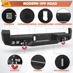 16-23 Tacoma Rear Bumper Full Width Offroad Bumper w/Step Plate, 2x18w Lights, D-rings, License Plate Lights for 2016-2023 Tacoma 3rd Gen POFENZE