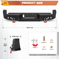 16-23 Tacoma Rear Bumper Full Width Offroad Bumper w/Step Plate, 2x18w Lights, D-rings, License Plate Lights for 2016-2023 Tacoma 3rd Gen POFENZE
