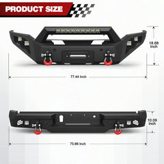18-20 F150 Front Rear Bumper Set, Full Width Offroad Bumper w/Winch Plate, 144W Light Bar, 6x18w Fog Lights, D-rings, License Plate Bracket for 2018-2020 Ford F150 Truck (Excluding Raptor) POFENZE