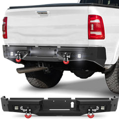 19-24 Ram 2500 Rear Bumper Full Width Offroad Bumper w/Step Plate, 2x18w Lights, D-rings, License Plate Lights for 2019-2024 Dodge Ram 2500/3500 Pickup Trucks POFENZE