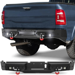 19-24 Ram 2500 Rear Bumper Full Width Offroad Bumper w/Step Plate, 2x18w Lights, D-rings, License Plate Lights for 2019-2024 Dodge Ram 2500/3500 Pickup Trucks POFENZE