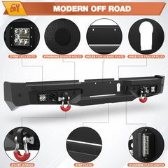 19-24 Ram 2500 Rear Bumper Full Width Offroad Bumper w/Step Plate, 2x18w Lights, D-rings, License Plate Lights for 2019-2024 Dodge Ram 2500/3500 Pickup Trucks POFENZE