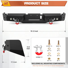 19-24 Ram 2500 Rear Bumper Full Width Offroad Bumper w/Step Plate, 2x18w Lights, D-rings, License Plate Lights for 2019-2024 Dodge Ram 2500/3500 Pickup Trucks POFENZE