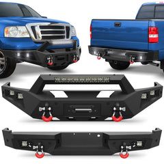 2004-2008 F150 Front Rear Bumper Set, Full Width Offroad Bumper w/Winch Plate