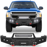 2011-2014 Chevy Silverado 2500/3500 Front Bumper Full Width Offroad Bumper w/Winch Plate, 144W Light Bar, 4x18w Lights, D-rings, License Plate Bracket POFENZE