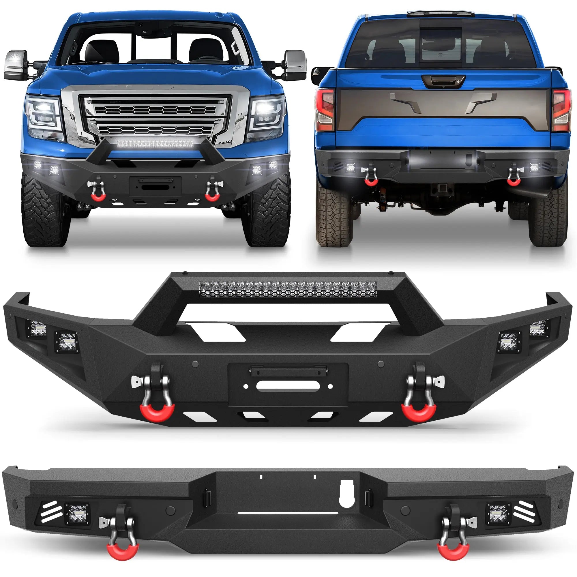 2016-2025 Titan Front and Rear Bumper Set Full Width Offroad Bumper w/Winch Plate POFENZE