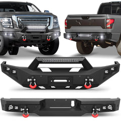 2016-2025 Titan Front and Rear Bumper Set Full Width Offroad Bumper w/Winch Plate POFENZE
