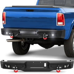 2018 Ram 2500 Rear Bumper for Dodge Ram 2500/3500 2010-2018, Pickup Truck Bumper Black with D-rings, LED Lights, Sensor Holes, Stainless Steel Step Plate POFENZE