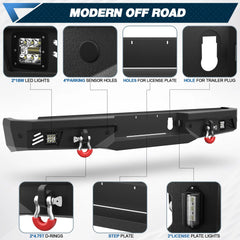 2018 Ram 2500 Rear Bumper for Dodge Ram 2500/3500 2010-2018, Pickup Truck Bumper Black with D-rings, LED Lights, Sensor Holes, Stainless Steel Step Plate POFENZE