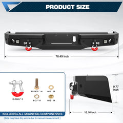 2018 Ram 2500 Rear Bumper for Dodge Ram 2500/3500 2010-2018, Pickup Truck Bumper Black with D-rings, LED Lights, Sensor Holes, Stainless Steel Step Plate POFENZE