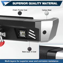 2018 Ram 2500 Rear Bumper for Dodge Ram 2500/3500 2010-2018, Pickup Truck Bumper Black with D-rings, LED Lights, Sensor Holes, Stainless Steel Step Plate POFENZE