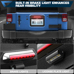 POFENZE License Plate Relocation Bracket for 2007-2018 Jeep Wrangler JK, Spare Tire Mount with LED Light