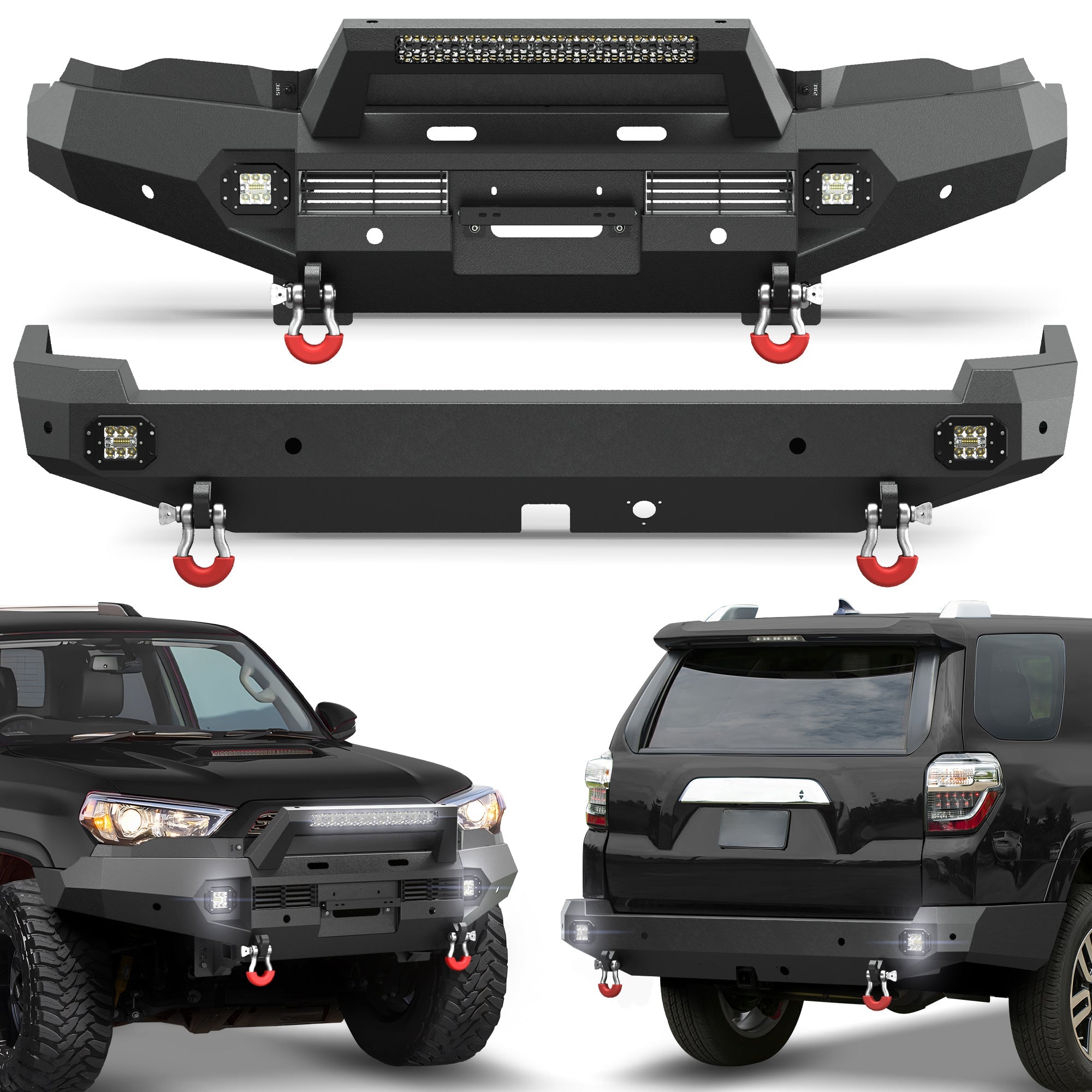 4Runner Front & Rear Bumper Set for 2015-2024 Toyota 4Runner 5th Gen | Off-Road Steel Bumpers with Winch Plate & D-Ring Mounts POFENZE