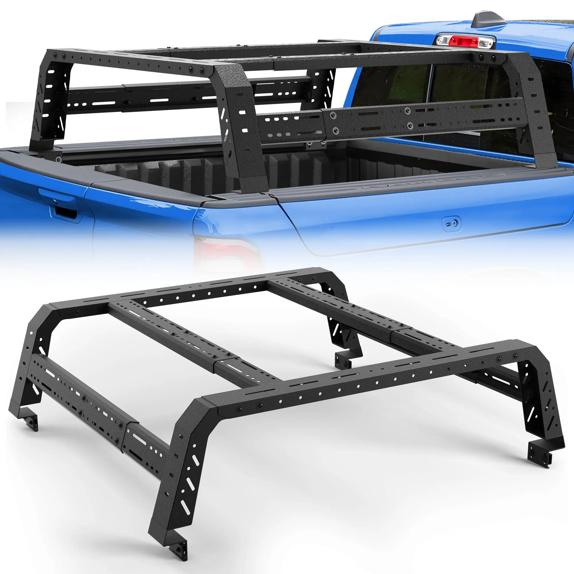 Adjustable 49.2"-70.8" Length Truck Bed Rack for Mid Size & Full Size Trucks w/Out Bed Rails Overlanding Bed Rack Compatible for Ram 1500 2500 3500, Toyota Tundra, Chevy Silverado, GMC Sierra POFENZE