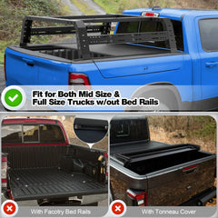 Adjustable 49.2"-70.8" Length Truck Bed Rack for Mid Size & Full Size Trucks w/Out Bed Rails Overlanding Bed Rack Compatible for Ram 1500 2500 3500, Toyota Tundra, Chevy Silverado, GMC Sierra POFENZE