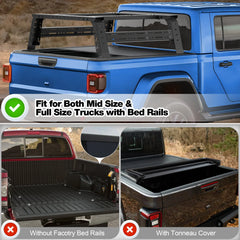 Adjustable 49.2"-70.8" Length Truck Bed Rack for Mid Size & Full Size Trucks with Bed Rails Overlanding Bed Rack Compatible for Toyota Tacoma/Tundra, Jeep Gladiator JT, Titan, Frontier POFENZE