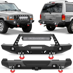 Aftermarket Truck Bumpers For Jeep XJ Bumper Combo Fits 1984-2001 Jeep Cherokee XJ with Winch Plate and Lights