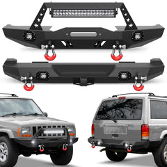 Aftermarket Truck Bumpers For Jeep XJ Bumper Combo Fits 1984-2001 Jeep Cherokee XJ with Winch Plate and Lights