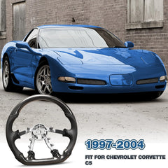 Carbon Fiber Steering Wheel Compatible for Chevy Corvette C5 1997-2004 D-shaped Nappa Perforated Leather Flat-bottom Steering Wheel Grip Hand-Stitched POFENZE