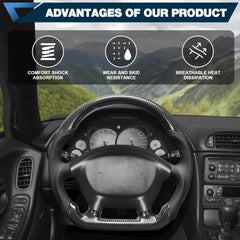Carbon Fiber Steering Wheel Compatible for Chevy Corvette C5 1997-2004 D-shaped Nappa Perforated Leather Flat-bottom Steering Wheel Grip Hand-Stitched POFENZE