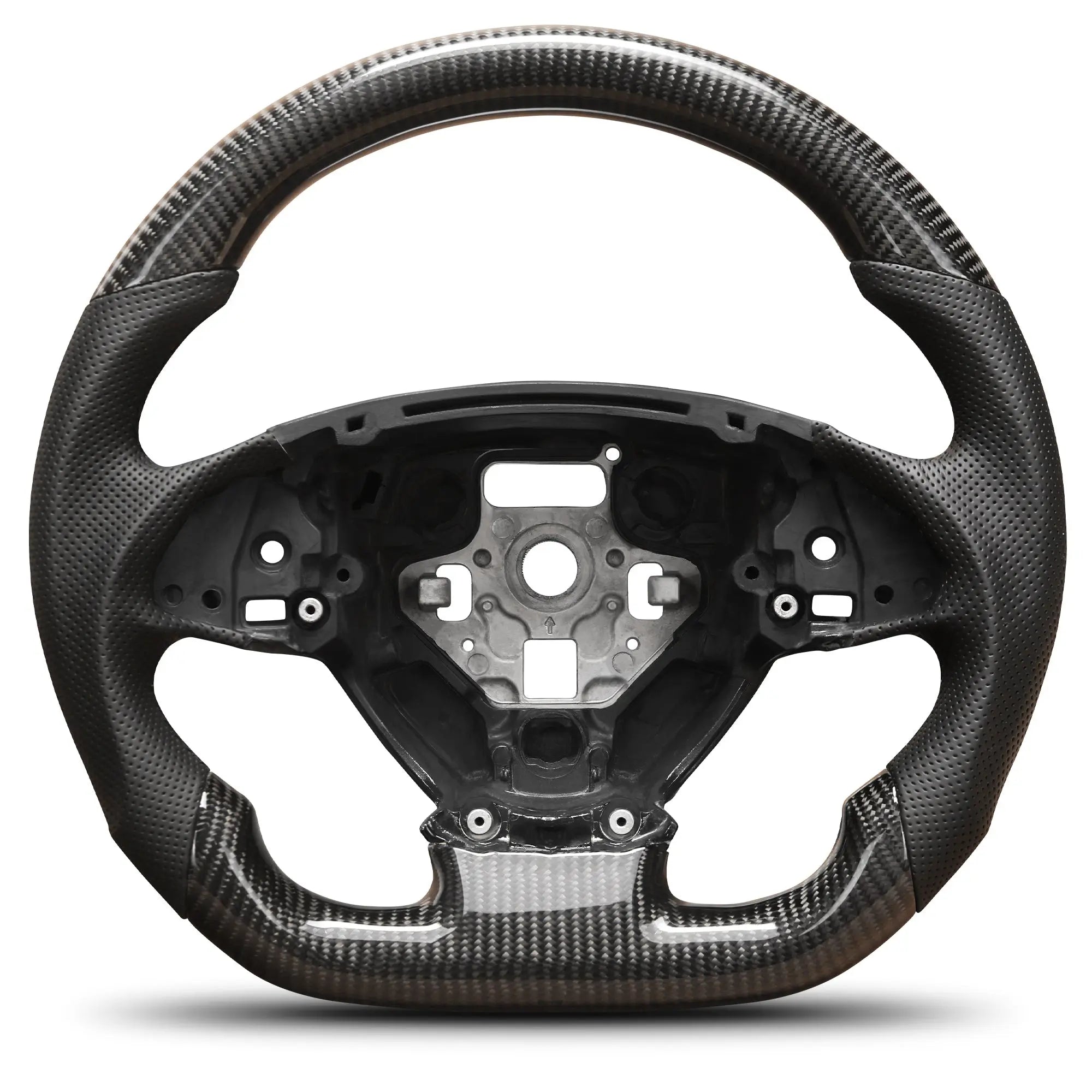 Carbon Fiber Steering Wheel Compatible for Chevy Corvette C7 2014-2019 Nappa Perforated Leather D-shaped Flat-bottom Steering Wheel Grip Hand-Stitched POFENZE