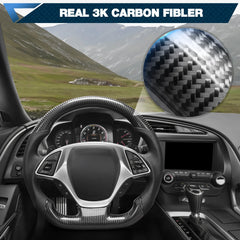 Carbon Fiber Steering Wheel Compatible for Chevy Corvette C7 2014-2019 Nappa Perforated Leather D-shaped Flat-bottom Steering Wheel Grip Hand-Stitched POFENZE