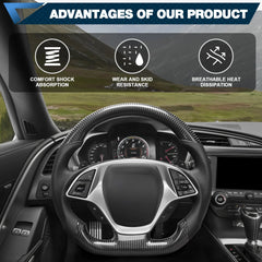 Carbon Fiber Steering Wheel Compatible for Chevy Corvette C7 2014-2019 Nappa Perforated Leather D-shaped Flat-bottom Steering Wheel Grip Hand-Stitched POFENZE