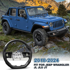 Carbon Fiber Steering Wheel Compatible for Jeep Wrangler JL/JLU/JT 2018-2024 Nappa Perforated Leather, D-shaped Flat-bottom Custom Steering Wheel POFENZE