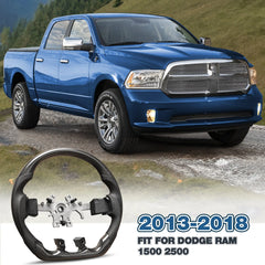 Carbon Fiber Steering Wheel For Dodge Ram 1500 2500 2013-2018 D-shaped Flat-bottom Nappa Perforated Leather Steering Wheel Grip Hand-Stitched POFENZE