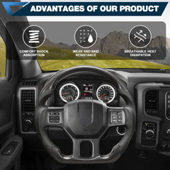 Carbon Fiber Steering Wheel For Dodge Ram 1500 2500 2013-2018 D-shaped Flat-bottom Nappa Perforated Leather Steering Wheel Grip Hand-Stitched POFENZE