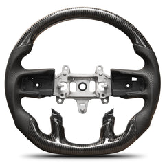 Carbon Fiber Steering Wheel For Dodge Ram TRX 1500 2019-2024 without Paddle Shifter hole D-shaped Flat-bottom Nappa Perforated Leather Steering Wheel Grip Hand-Stitched POFENZE