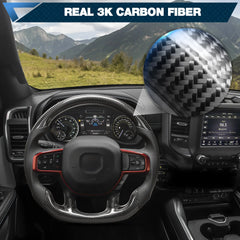 Carbon Fiber Steering Wheel For Dodge Ram TRX 1500 2019-2024 without Paddle Shifter hole D-shaped Flat-bottom Nappa Perforated Leather Steering Wheel Grip Hand-Stitched POFENZE